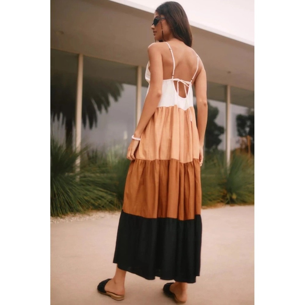 Anthropologie The Raya Colorblock Maxi Dress Large Women's Casual Tiered
